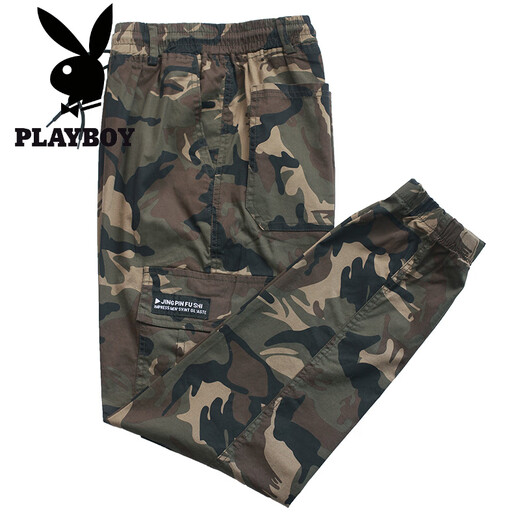 花花公子（PLAYBOY）春夏秋弹力裤子男宽松百搭潮流束脚迷彩工装休闲裤劳保工作裤男装 826款黄花夏装  四兜 束脚裤 薄 M 165号(95斤-110斤)