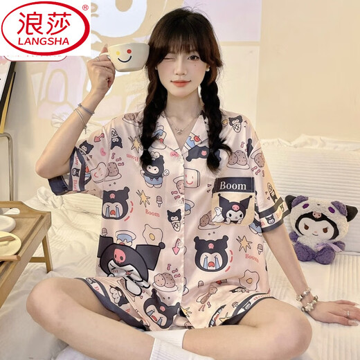 浪莎（LangSha）库洛米冰丝睡衣女夏季短袖ins可爱网红风休闲家居服夏天两件套 #YX-9214 M 【75-98】斤