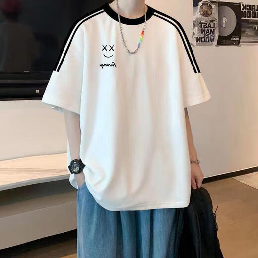 Ruishike three-pole trendy brand men's short-sleeved T-shirt men's summer 2025 new loose junior high school student tops 3895*Wasp white M 80-120Jin Jin equals 0.5 kg
