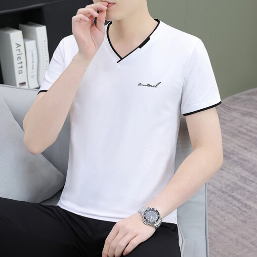 七匹狼（septwolves）夏季纯棉男士短袖恤领薄款修身青年潮流半截袖男休闲鸡心领体恤 深灰色 QY694 M 【95-115斤】