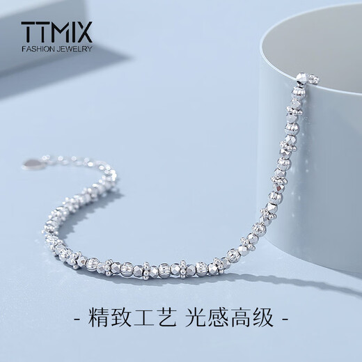 TTMIX fashion sparkling bouncy bead platinum bracelet pt950 platinum sparkling bead car flower bracelet for girlfriend, ready stock 8.7-8.9g 16+3cm