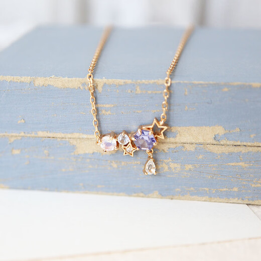 Qian Junqingyu Daisy. Japanese niche sweet tanzanite zircon necklace asymmetrical earrings fairy daily silver jewelry a pair of earrings