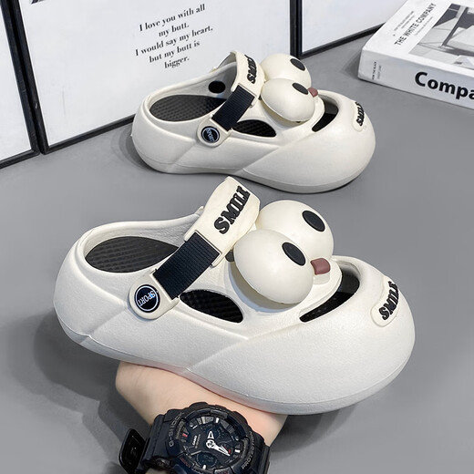 G.Duck Little Yellow Duck Summer New Hole Shoes para niños que usan resbalones de suela gruesa en el exterior, cabezal de bolsas de playa para hombres que no son deslizantes de doble propósito blanco y verde 34 [Longitud interna 214]