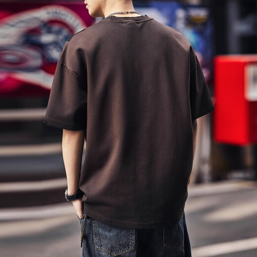 
JEEP SPIRIT genuine Jeep high-end short-sleeved men's 2025 summer new T-shirt men's American trendy brand heavy loose casual top 9207 dark brown T-shirt XL size suitable for 150-170Jin [Jin equals 0.5 kg]