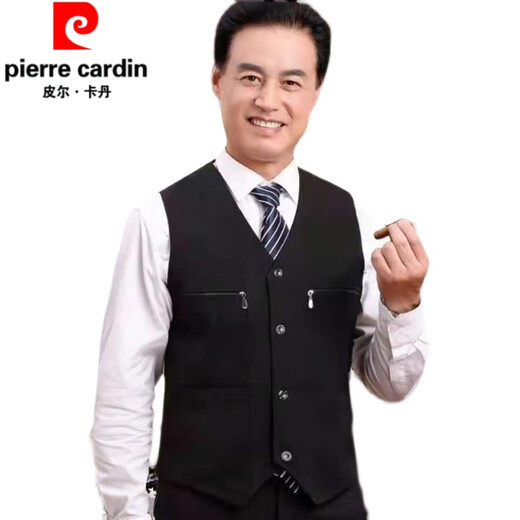 皮尔卡丹（pierre cardin）中老年马甲男士春秋薄款西装马甲爸爸男中年休闲背心口袋坎肩外套 黑色 3XL 120-140斤