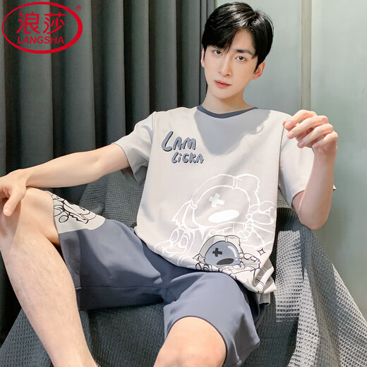 
Langsha short-sleeved pajamas men's pure cotton summer thin cotton shorts suit can be worn on the outside with large-size youth men's home clothes