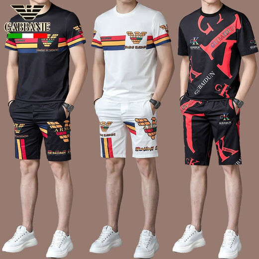 阿玛尼（Emporio Armani） 阿玛尼男冰丝休闲运动套装夏季短袖两件套高端潮流T恤男短裤 QDBGJ-H9857白色套装 105/M(适合90-120斤) 均码