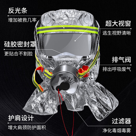 Jumu Kai'an fire mask national standard 3C certified anti-virus and anti-smoke mask fire escape mask filter respirator shawl style TZL30 silicone filter mask