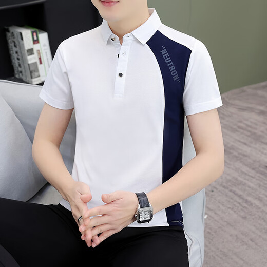 管晨无锡瑞升纺织服饰T恤夏季拼色Polo男士短袖t恤翻领新款 白色Q733翻领短袖 M 均码