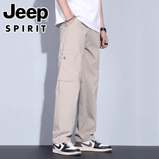 JEEPSPIRIT冰丝休闲裤男士2025夏季薄款阔腿男裤宽松直筒新款运动长裤子男款 6636黑色 3XL