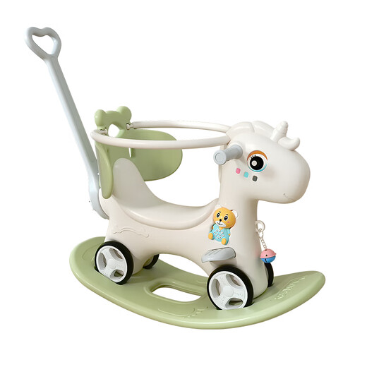 Rocking Horse Trojan Horse Children's Rocking Horse Baby Baby Rocking Car Yo-Yo Car Two-in-One Gift Toy Blue + Backrest + Push Rod + Guardrail