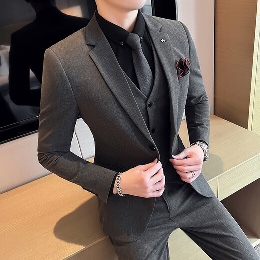 Business Formal Wear Bruom Hochzeitsanzug Anzug Hersteller Professionelles Kleid Britisch Stil Casual Slim Korean Style Small Anzug 9889-Navy Blau (Anzug + Weste + Hose) m