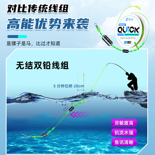 Yunfeiyu Double Lead Knotless Line Set Fishing Line Main Line Finished Product Resistant to Water Leakage Highly Sensitive Black Pit Big Thing Fishing Line Set Fishing Gear 5.4 Meters Knotless Double Lead Style 4 Rolls Easier to Hit Fish No. 0.8