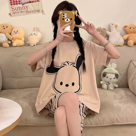 Children's pajamas girls summer Jikawa short-sleeved pure cotton thin style 2025 new junior high school students large-size home clothing YM829 striped Pacha dog 100% pure cotton 158 L size recommended height 158-163CM adult code