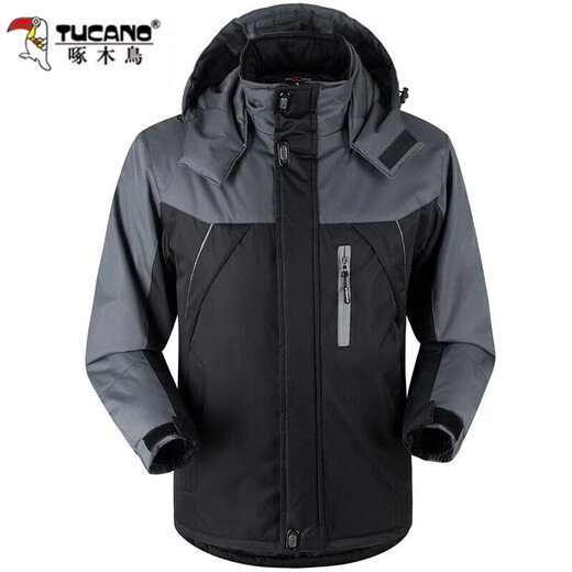 Woodpecker Men's Jacket Autumn and Winter Winter Jacket Warm and Velvet Thickened Outdoor Windproof Jacket Jacket Work Clothes 20210/FGT888 Black XL