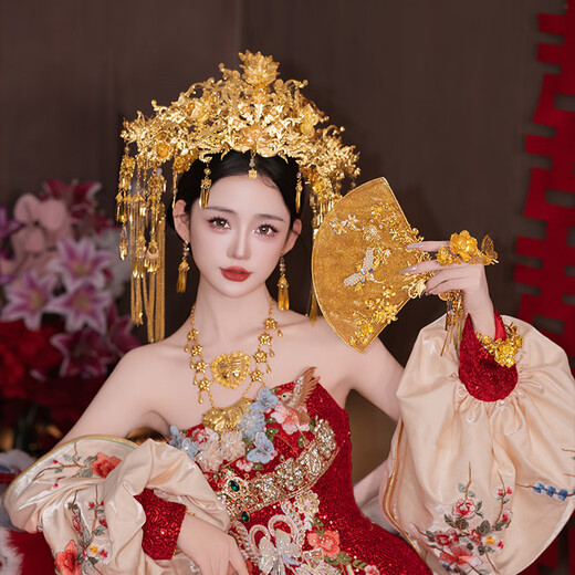 VAN OCEAN ANNORA Bridal Chinese style hair accessories golden large phoenix crown ancient style palace gorgeous and elegant Xiuhe suit national style dress knot phoenix crown MT086