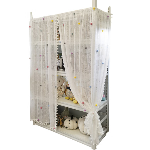 Dream curtain pom pom pom pom lace gauze curtain pom pom pom pom lace gauze curtain cabinet curtain bookshelf shoe rack shelf shielding orchid gauze middle opening/retractable Velcro + three weeks custom size