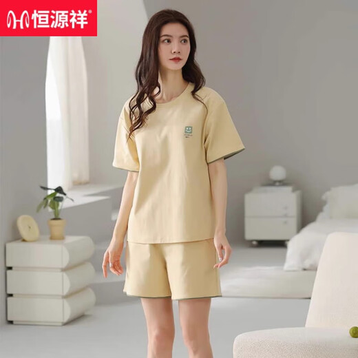 恒源祥睡衣女夏季纯棉短袖短裤简约休闲全棉薄款可外穿家居服套装 Z9853 M 建议80-100斤