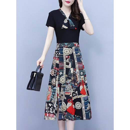 Tianjue Shark (SkysiR Shark) Guangzhou 13 rangs Hot-Robe de jupe pour femmes d'âge moyen pour femmes pour les vêtements pour femmes Summer 2025 Two-Piece 6626 Black 2025 Le nouveau modèle L suggère 90-100jin [Jin est égal à 0,5 kg]