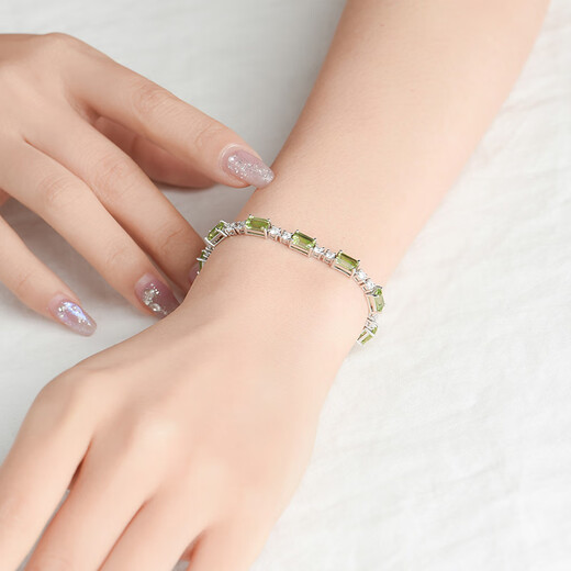 HKHL with certificate 925 silver natural peridot bracelet for women emerald lucky bracelet birthday gift natural peridot bracelet certificate + light luxury gift box