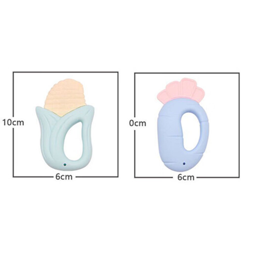 Baby toys baby hand rattle teether 0-1 years old chewable teether early education educational grasping training comfort toy fruit 4-piece set + radish + corn can be boiled soft rubber rattle