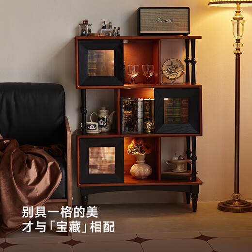 实木书柜 中古风玄关柜 矮书架展示 家具收纳组合柜 实用储物柜 中古色书柜830*340*1170