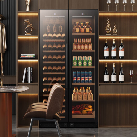 BAIKAILUN double-door thermostatic wine cabinet with double-door brown glass seamlessly embedded in large-capacity air-cooled frost-free office home tea beverage liquor wine fruit preservation refrigerator 1.8 meters | brown glass dual temperature zone | full display 210 bottles thick section
