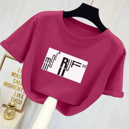 紫昕月【9896人收藏】网红恤女2024夏季新款短袖女大码上衣洋气百搭宽松 R玫红色 S