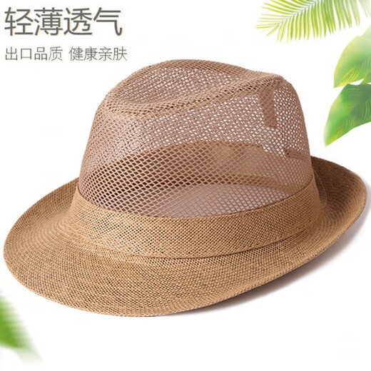 Alley hat Men's summer top hat Middle-aged and elderly sun protection sun hat Breathable cool hat Mesh straw hat Daddy sun hat: Deep khaki One size 58CM