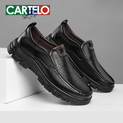 Katile Crocodile Herren-Lederschuhe atmungsbezogener sommerlicher Sommer Hollow Stanzen echtes Lederdaddy's Sandals Schuhe Schwarz- Hollow atmable-ew6629t 39 _ Ausstandard Lederschuh Größe