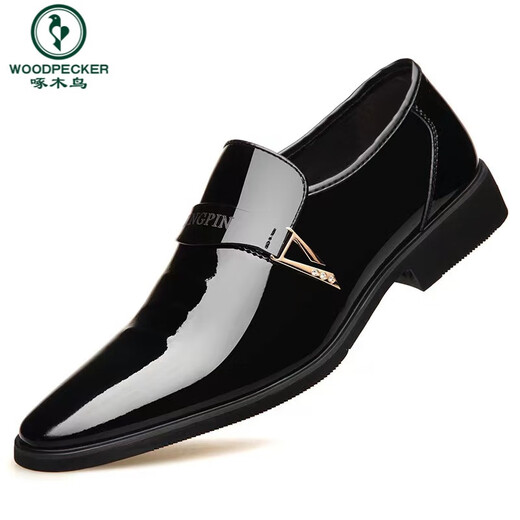 Woodpecker's new summer large-size men's leather shoes business formal leather shoes glossy casual men's leather shoes youth versatile leather shoes 686 black 42