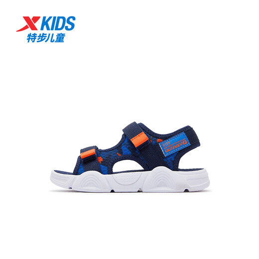 Xtep Children's Shoes Outdoor Beach Shoes Summer Colorful Fashion Versatile Mesh Leather Comfortable Breathable Children's Sandals for Boys, Middle and Large Children, Dark Blue/Prussian Blue 28