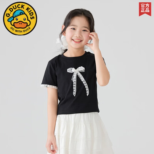 
G. DUCKKIDS girls short-sleeved suit children 2025 new summer clothes for girls big summer thin clothes for girls fashionable and super beautiful 19059 black + 15276 meters white 120 cm