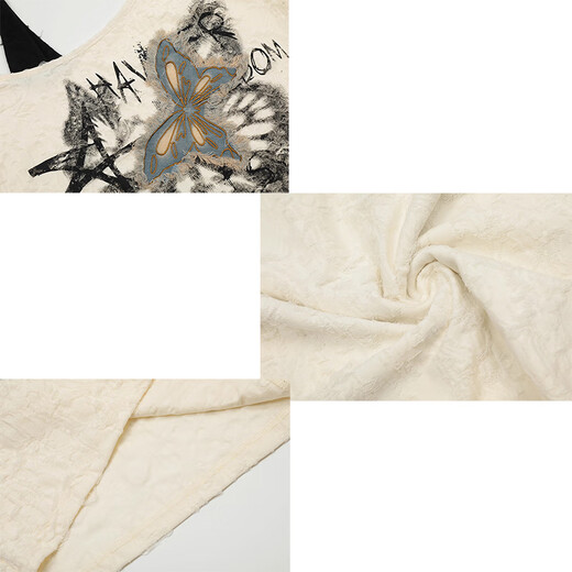 Miaoyijia short-sleeved women's new 2025 slim white trendy loose T-shirt base shirt spring and summer half-sleeved pure top American butterfly printed ripped short-sleeved T-shirt one size [recommended 80-145Jin [Jin equals 0.5 kg]]