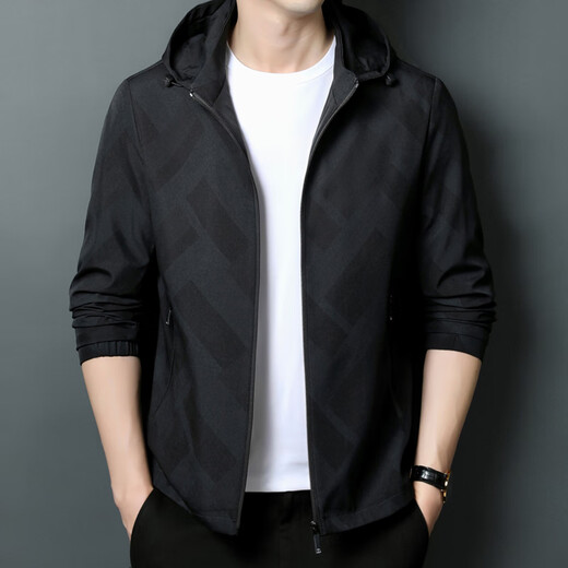 
SEPTWOLVES daddy suit spring and autumn thin jacket middle-aged men stand collar spring casual loose hooded jacket jacket top K12127 light gray M 170