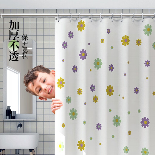 Gongxun bathroom shower curtain toilet partition curtain waterproof punch-free blocking curtain thickened PEVA small flower 150*180