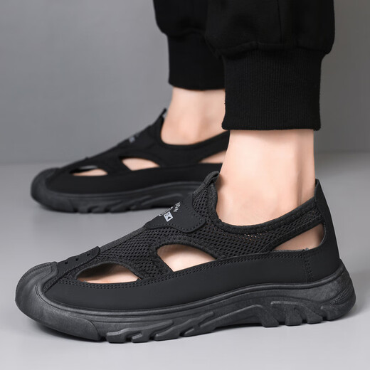 Ranao Sandals Herren 2025 Sommer Neue lässige Männerschuhe Mesh atmable Loch Schuhe Fuß Cover Sport Wating Beach Schuhe FH-Diamond S826 Black 41