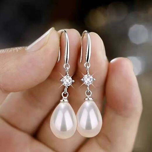 Wanmu Silver 9999 Silver Earrings Women's Temperament Pearl Ear Hooks Hypoallergenic for Old Age Sterling Silver Pearl Earrings 6.88g Solid No Hands Slow