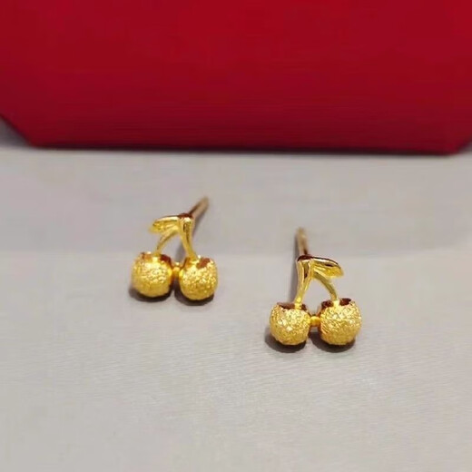 Jun Nianyu Old Phoenix 999 Gold Pure Gold Chinese Style Cherry Earrings Women's Earrings Sweet and Cute Cherry Niche Cherry Earrings