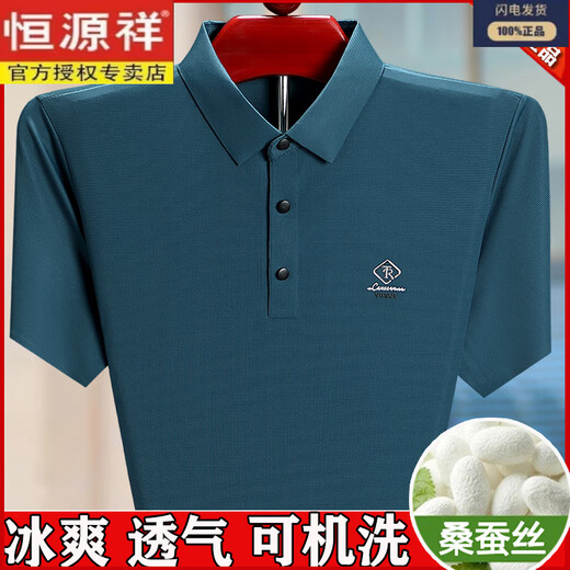 恒源祥高端桑蚕丝短袖t恤男士夏季爸爸装翻领加肥加大半袖polo衫 FA-688哈青 M 165