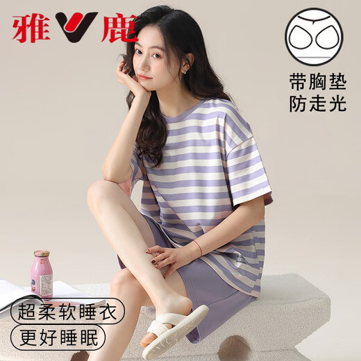 Yalu Modal Pajama Summer Women Женская ледовая шелковая подушка для грудной клетки Лето с коротким рукавом можно носить за пределами домашней одежды с подставкой для грудной клетки, прохладная 12611 2xl Женщины (125-136Jin [Jin равны 0,5 кг])