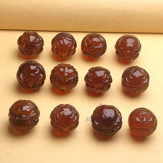 Yingyou natural amber beeswax Burmese brown red blood amber gold amber zodiac beads carved loose beads pendant bracelet accessories Burmese amber zodiac tiger 14mm 1 piece