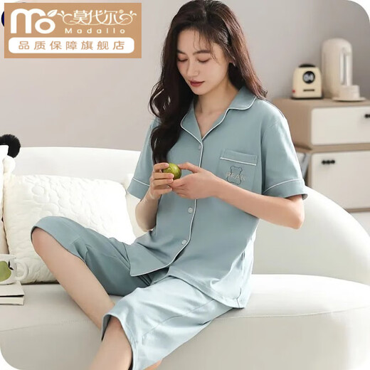Modal Cotton Pyjamas für Frauen im Sommer kurzärmeligte Kumpel-Hosen-Strickjacke für mittlere und junge Menschen in großer Größe Dünne Hauskleidung Baumwolle kurzärmelige Hose: N9893 m [empfohlen, 80-95 Jin zu tragen [Jin gleich 0,5 kg]]]