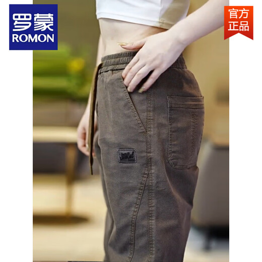 ROMON casual pants men's loose legged summer thin middle-aged denim long pants harem 2025 new fashion dad YN-689 black M