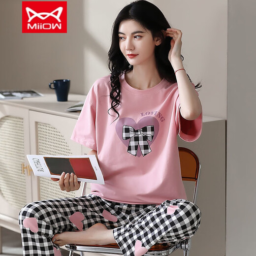 Catman (Miiow) reiner Baumwollpyjamas für Frauen Frühling und Sommer kurzärmelige Hosen lässige losen Frauen koreanische Heimkleidung für Herbstbekleidung