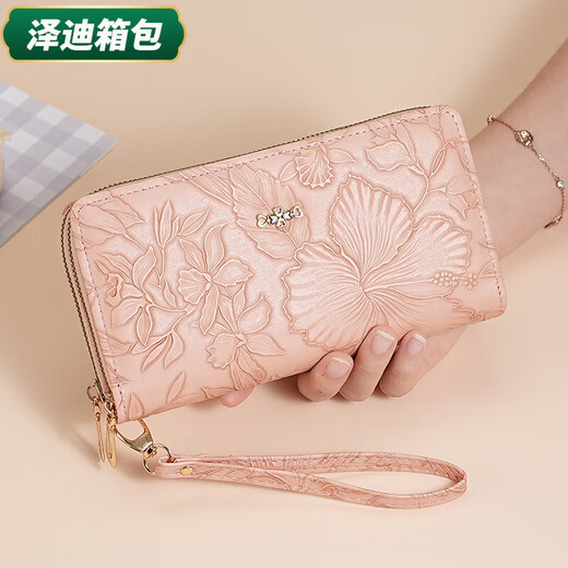 Yunluo Fashion Long Large Capacity Clutch Women's Retro Flower Double Zipper for Mom Portable Wallet Coin Purse Khaki Material