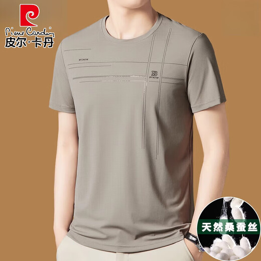 Pierre cardin short-sleeved T-shirt for men 2025 new summer round neck T-shirt ice silk half-sleeved men's top 722 dark gray XL 175 [recommended 135-155Jin [Jin equals 0.5 kg]]