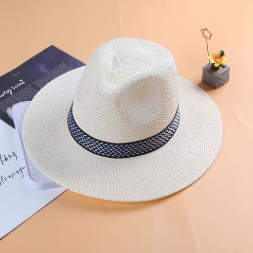 NKADDS男防晒竹编大沿帽春夏天款男士草帽西部牛仔帽礼帽帽子遮阳帽海边 白色遮阳透气