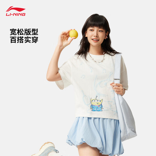 李宁玩具总动员联名系列丨T恤女子2025新款宽松短袖文化衫AHSV690 乳白色-1 S