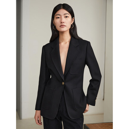 MARIUS Black Label Elegant Old Money Traceable Wool Three Patch Pockets Micro Waist Right Shoulder Blazer Women's Black Blazer XS